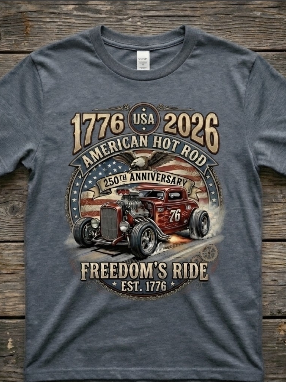 American Hot Rod 250th Anniversary Tee • 1776 USA 2026 Eagle Shirt • Patriotic - Picture 4 of 16